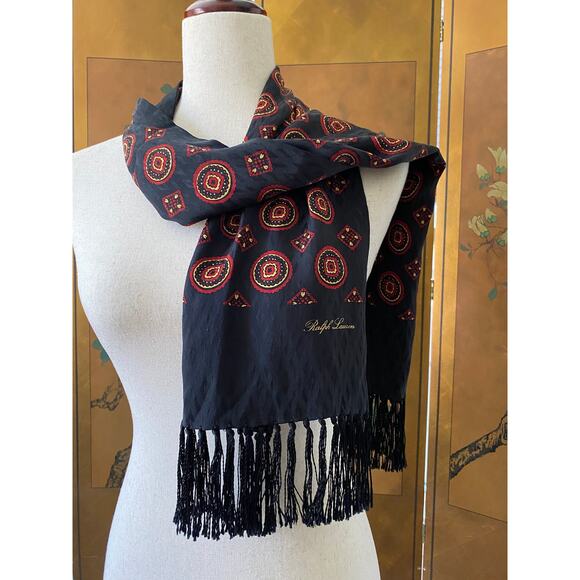 Vintage Ralph Lauren silk scarf with tassels, made in Japan - Picture 1 of 5
